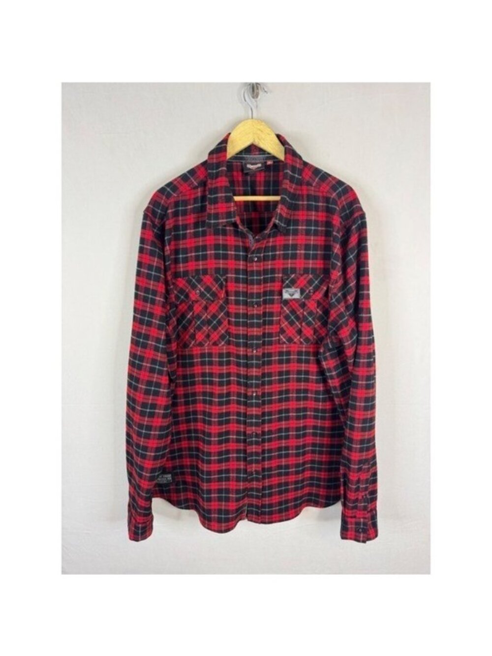 Victory Motorcycles Mens XL Red Black Plaid Flannel Button Down Shirt Stretch
